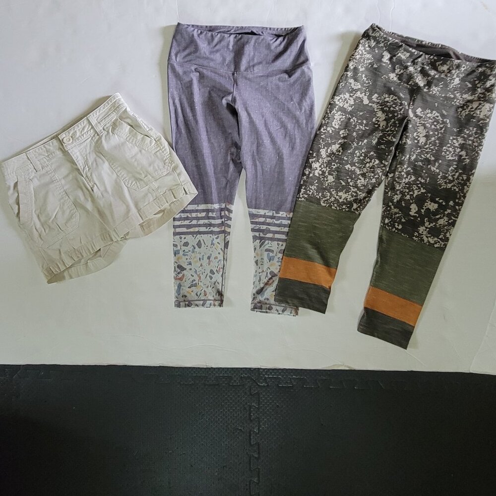 Lot Bundle of 3 Prana Items: 2 Pairs Pillar Cropped Leggings 1 Pair Elle Shorts
